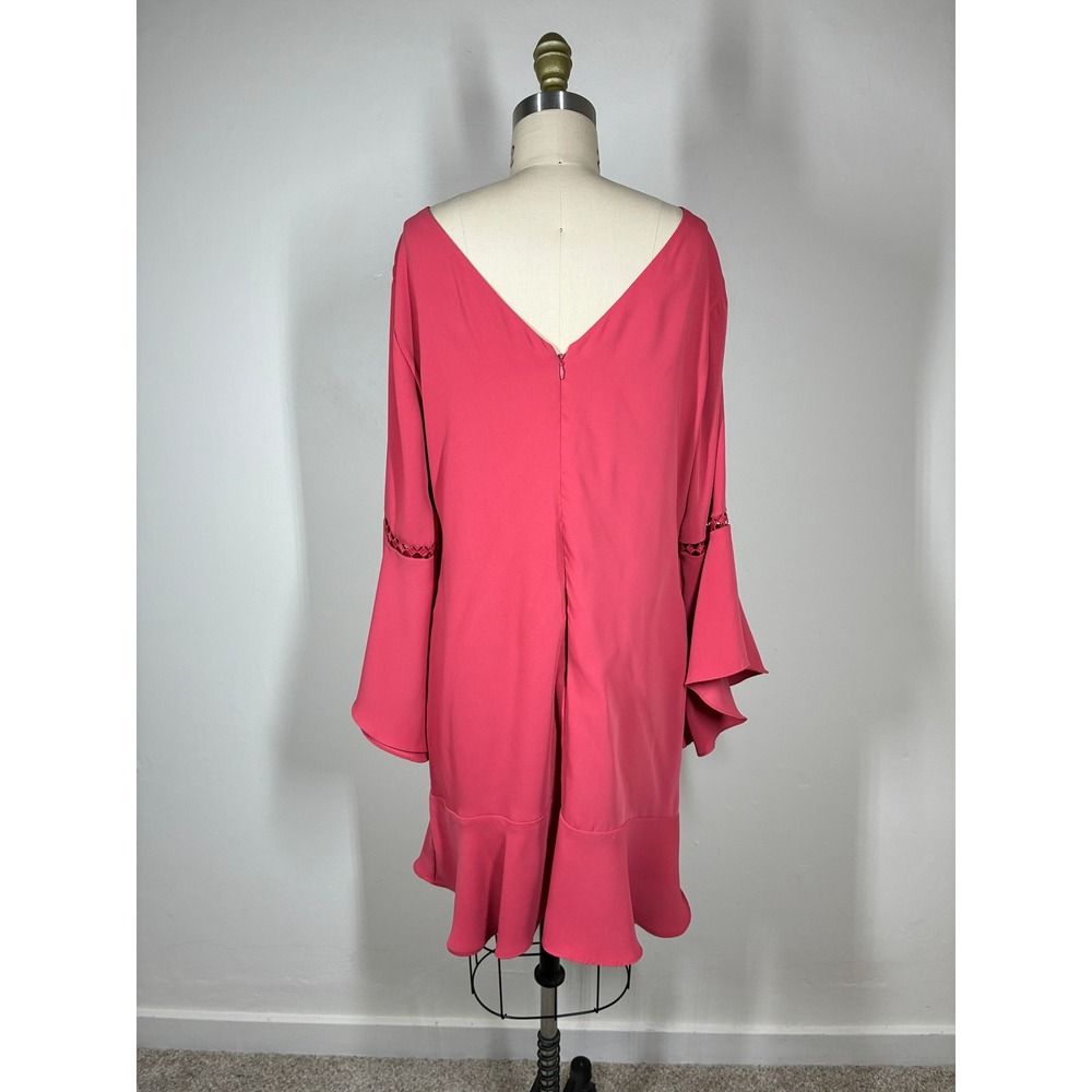 White House Black‎ Market Coral Pink Bell Sleeve Dress 12 Ruffle Hem Cutouts - Picture 7 of 11
